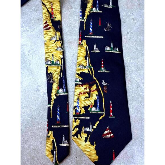Museum Artifacts Other - Museum Artifacts Men Silk Tie Lighthouses Mid Atlantic Assateague Island ++